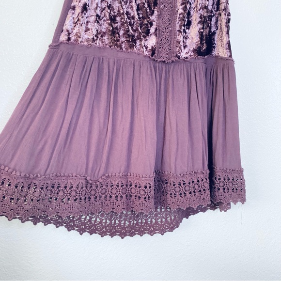 Knox Rose Boho Lace Trim Crushed Velvet Floral Embroidered Tank Top Large - Picture 4 of 6